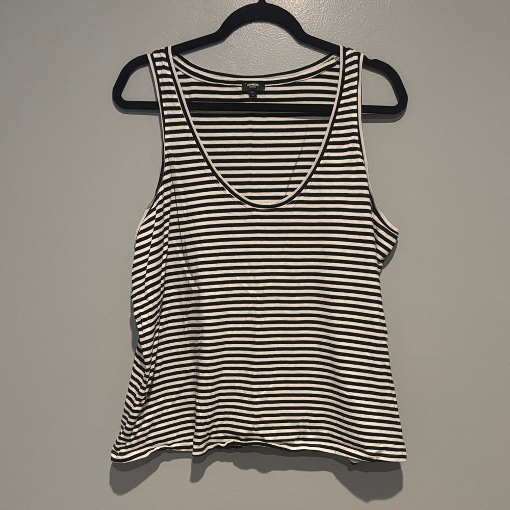 Express Black & White Striped Scoop Neck Tank